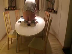 Pervert teen taking a shit on top of the table
